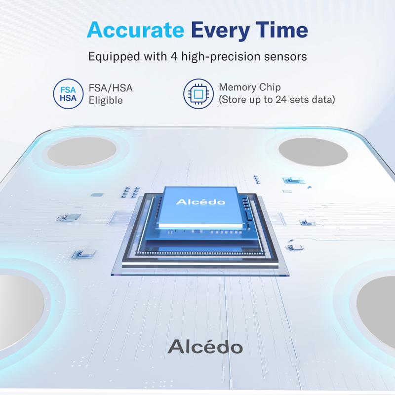 Alcedo Smart Scale for Body Weight, 7-Color Glowing Bluetooth Digital Bathroom Scale for BMI and Body Fat, Body Composition Monitor with Smartphone App-XDX