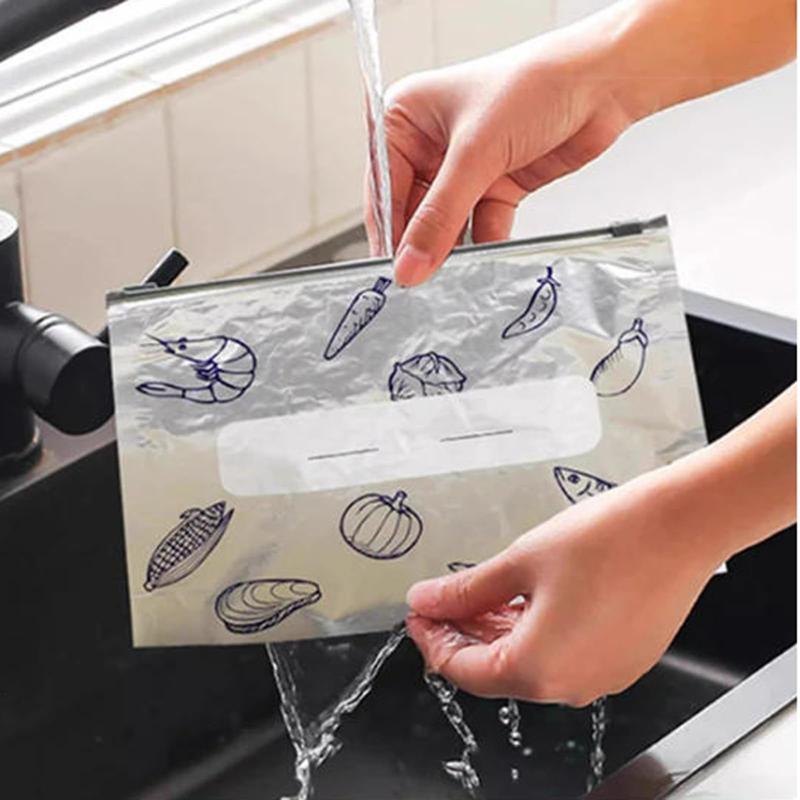 【Refrigerated Food】Reusable Aluminum Foil Sealable Storage Bags, 2025 New Resealable Vacuum Zipper Pouches for Food, Stand Up Foil Sealable Bags with Label and Zip Lock for Vegetable Fruit Meat-XDX