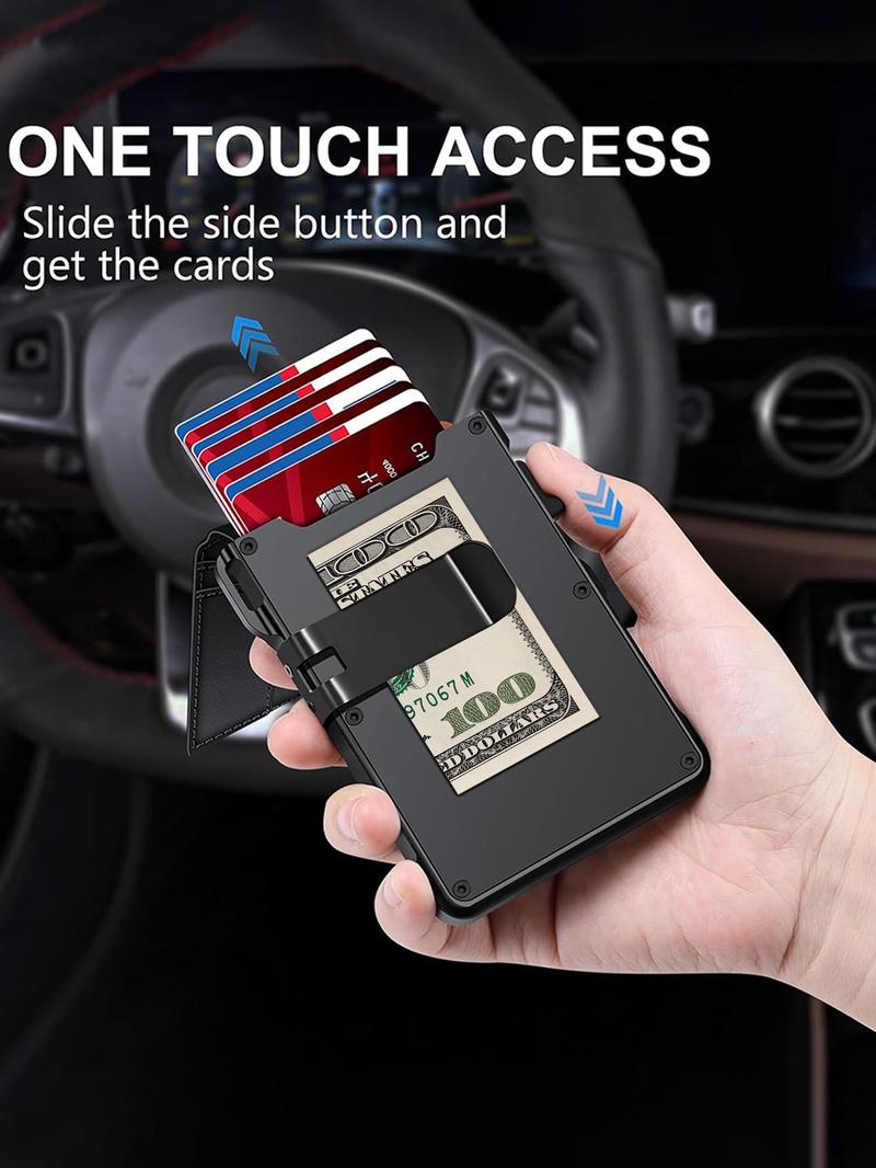 Minimalist Men’s Slim Wallet: 9 - 13 Cards, Money Clip, ID Window. RFID - Blocking, Aluminum Bifold Pop - Up-XDX
