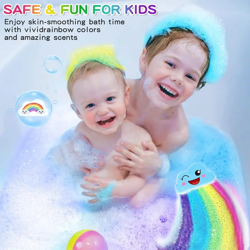 Rainbow Bath Bombs for Kids, Handmade 4 Pcs Kid Bath Bombs Gift Set, Easter Basket Stuffers for Kids Girls Bubble Bath-XDX