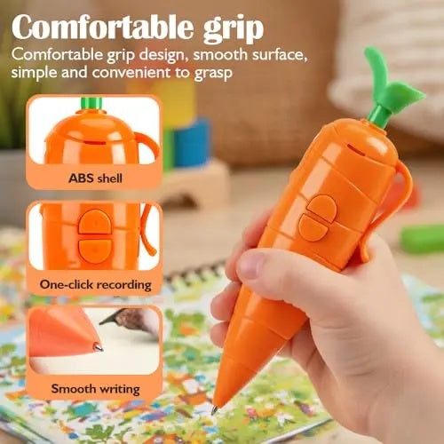 fun gift🎁🎁60-Second Voice Recorder with Playback & Audio Recorder Pen - Cute Carrot-Shaped Recorder Device, Smooth-Writing Ballpoint Pen - Fun & Creative Gift for Kids, Students, Teachers-HHW