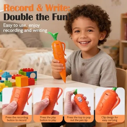 fun gift🎁🎁60-Second Voice Recorder with Playback & Audio Recorder Pen - Cute Carrot-Shaped Recorder Device, Smooth-Writing Ballpoint Pen - Fun & Creative Gift for Kids, Students, Teachers-HHW