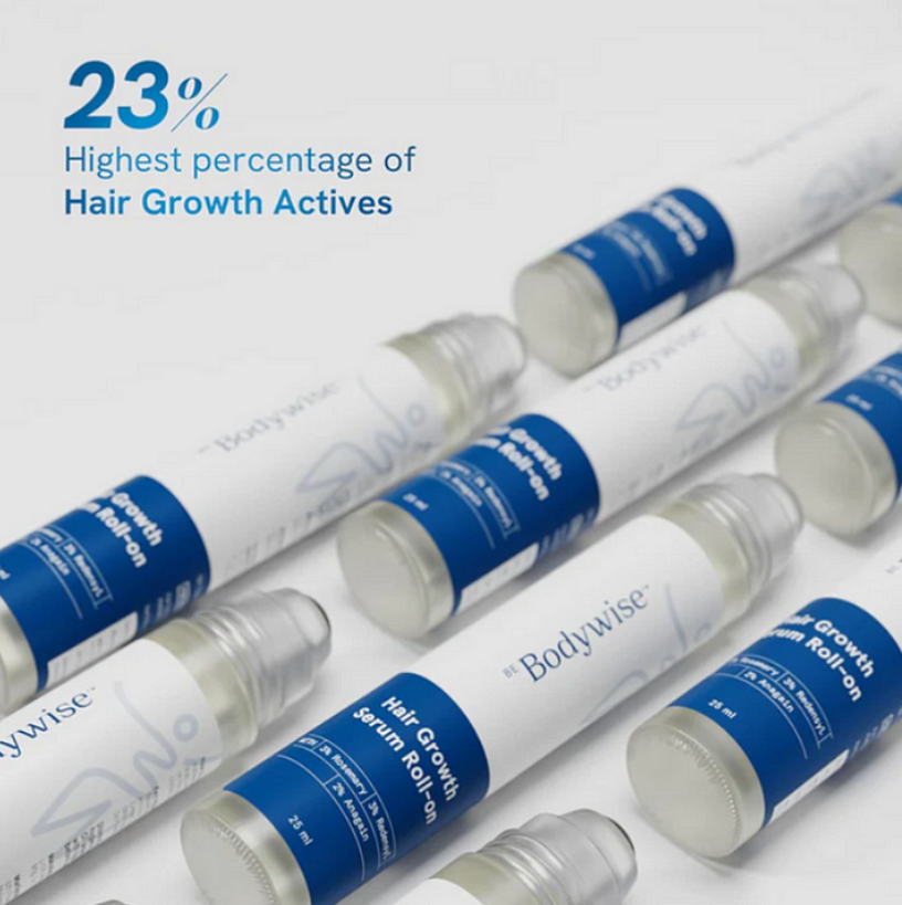 Be Bodywise Advanced Hair Growth Roll-On Serum | 3% Rosemary | 2% Aminexil | 3% Redensy l 2% Anagain | Precision Scalp Applicator | Paraben & Sulphate Free | Non oily and mess free-HHW
