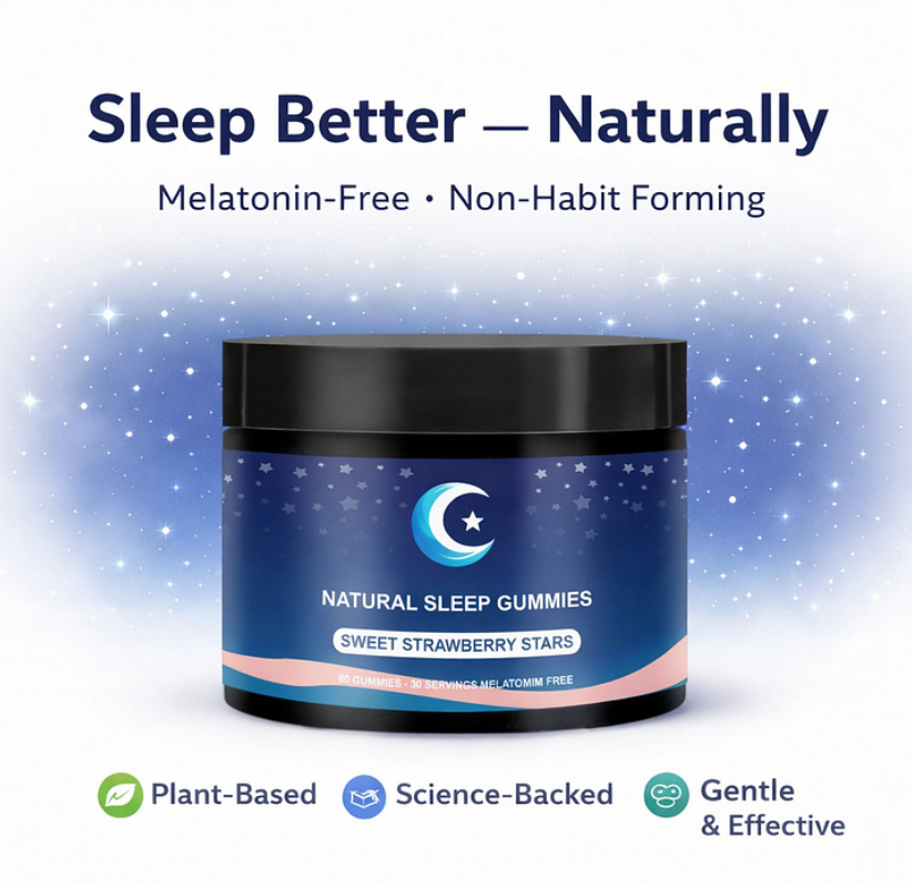 Natural Sleep Gummies -30 Servings Sweet Strawberry Stars (Melatonin Free)-XDX