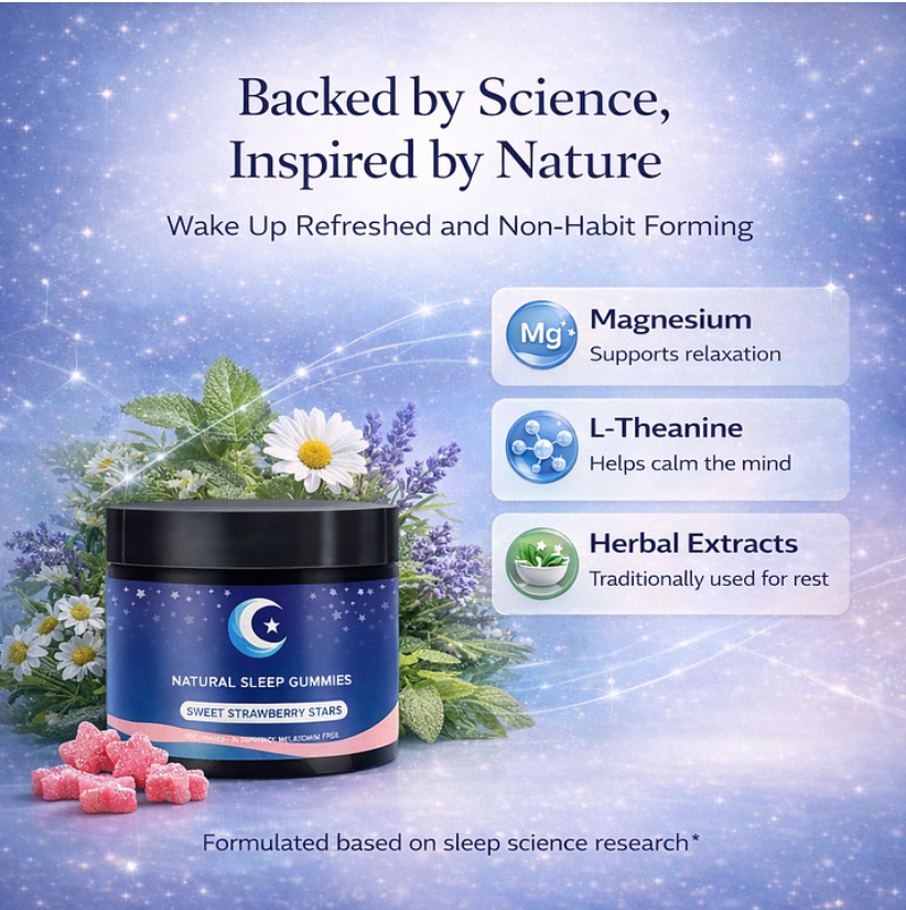 Natural Sleep Gummies -30 Servings Sweet Strawberry Stars (Melatonin Free)-XDX