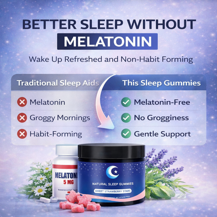 Natural Sleep Gummies -30 Servings Sweet Strawberry Stars (Melatonin Free)-XDX