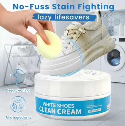 White Shoe Cleaner Cream Multipurpose No-Wash Solid Comes with Sponge Removes Stains Ideal for Leather Silicone Car Interiors Mild Non-Irritating Eco-Friendly-HHW