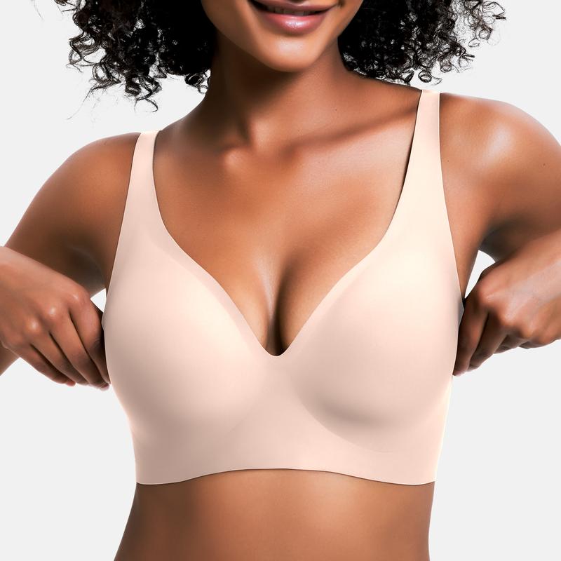 🌷Wireless Womens Comfortable Wireless Bras Push Up Bralettes Seamless Tshirts Bras Deep V Everyday Bras-XDX