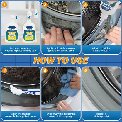 AZQPOD Mold Remover Gel with Scrub Brush – Heavy Duty Mildew Stain Cleaner for Washer Gasket, Shower Caulk, Tile Grout & Bathroom – 7 Fl Oz-XDX