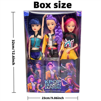 [Christmas gift] K-pop Demon Hunters Anime Action Figure Doll Set of 3 Rumi Mira Zoey 11.5-12 Inches Joint Movable Collectible Dolls for Fans Kids Desk Display Halloween-XDX