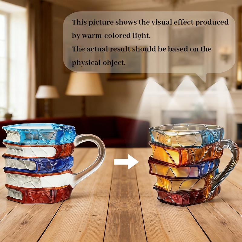 Ceramic Innovative 3D Painting Book Mug Unique Stacked Coffee Cup Perfect Gift for Literature Lovers Creative Colorful Book Gift Ideal for Christmas-XDX