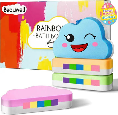 Rainbow Bath Bombs for Kids, Handmade 4 Pcs Kid Bath Bombs Gift Set, Easter Basket Stuffers for Kids Girls Bubble Bath-XDX