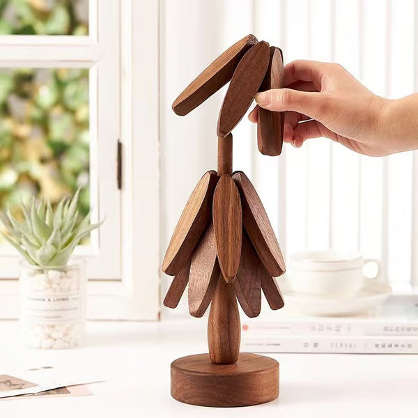 🔥 Christmas EarlyDiscount 49%Off ✨ Natural Tree TrivetSet – 4 Wooden Trivets & 1Stand Like a ChristmasTree-XDX