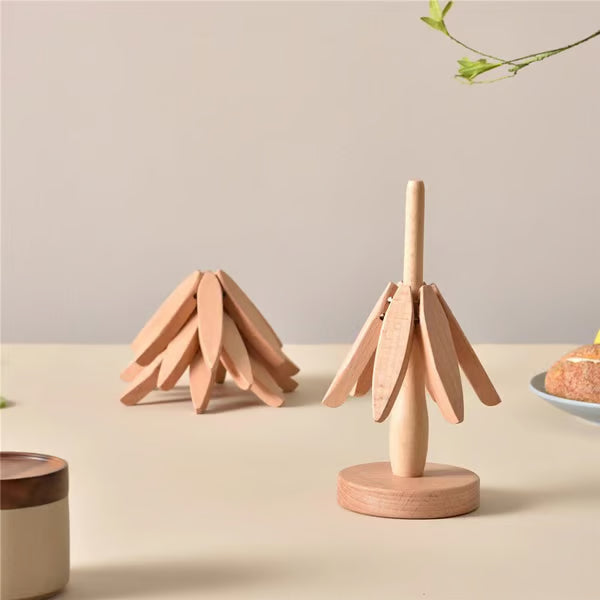 🔥 Christmas EarlyDiscount 49%Off ✨ Natural Tree TrivetSet – 4 Wooden Trivets & 1Stand Like a ChristmasTree-XDX