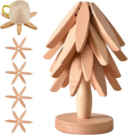 🔥 Christmas EarlyDiscount 49%Off ✨ Natural Tree TrivetSet – 4 Wooden Trivets & 1Stand Like a ChristmasTree-XDX