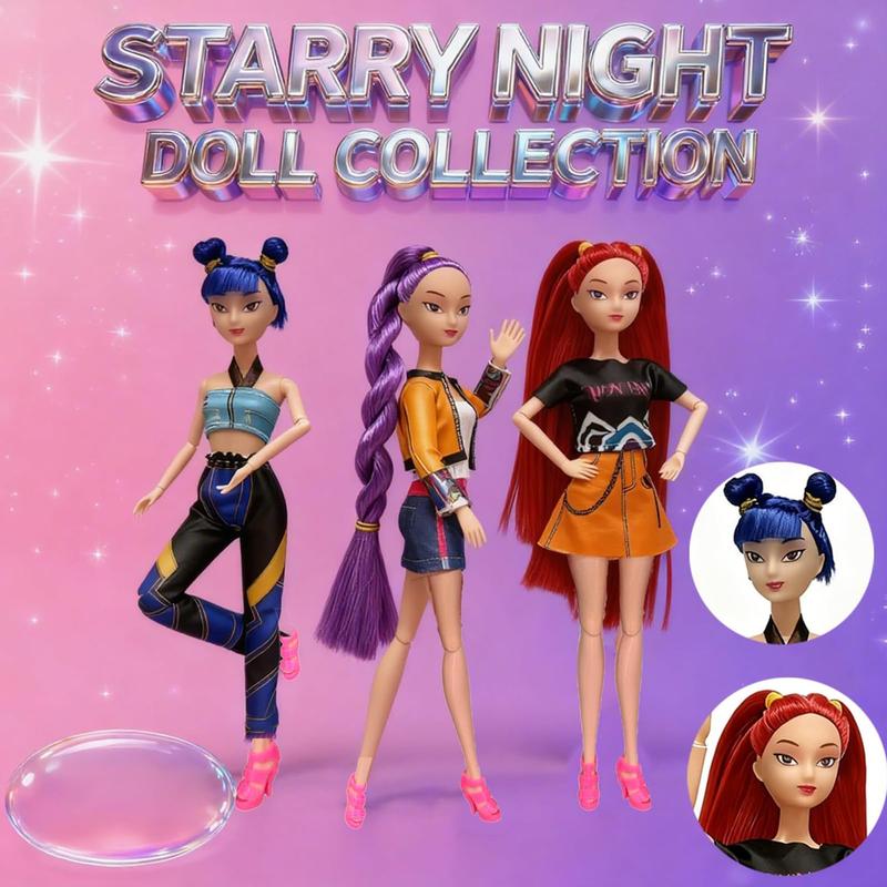 [Christmas gift] K-pop Demon Hunters Anime Action Figure Doll Set of 3 Rumi Mira Zoey 11.5-12 Inches Joint Movable Collectible Dolls for Fans Kids Desk Display Halloween-XDX