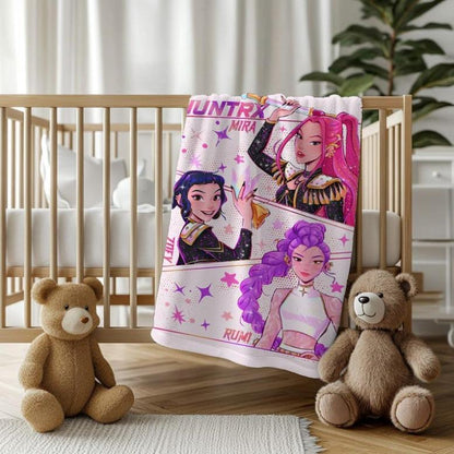Kpop Demon Hunter Blanket, Cute Huntrix Theme Flannel Blanket, Kpop Demon Hunter Lover Gift, Mira Rumi Joey Blanket, Cozy Kpop Fangirl-XDX