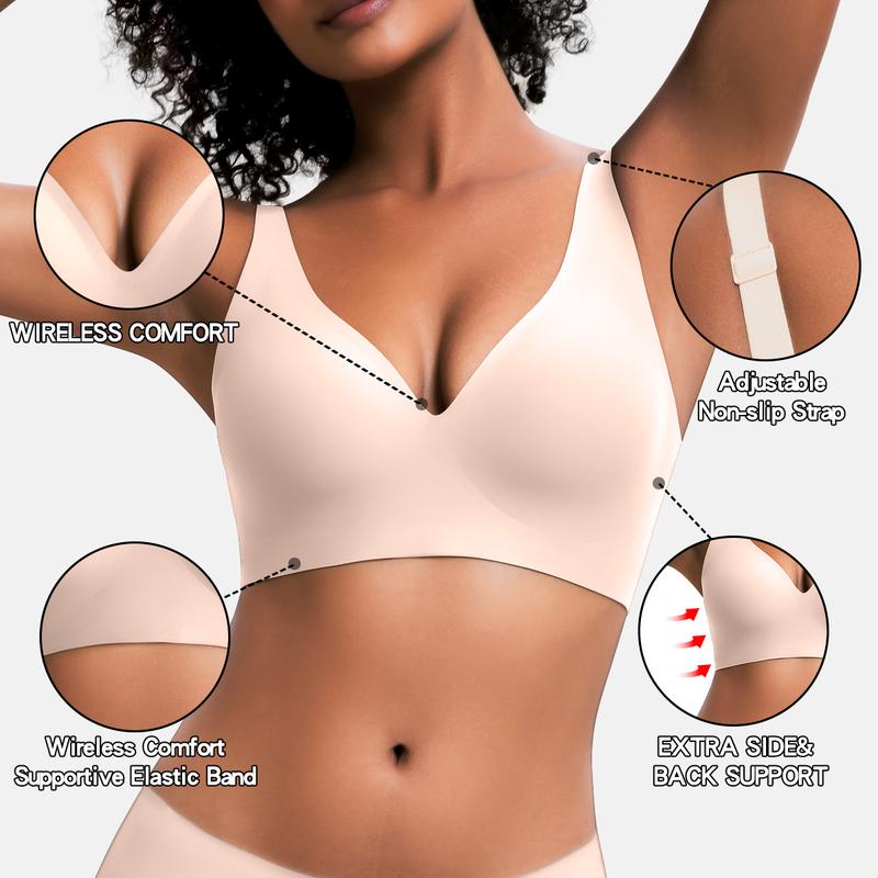 🌷Wireless Womens Comfortable Wireless Bras Push Up Bralettes Seamless Tshirts Bras Deep V Everyday Bras-XDX