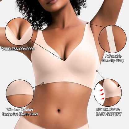 🌷Wireless Womens Comfortable Wireless Bras Push Up Bralettes Seamless Tshirts Bras Deep V Everyday Bras-XDX