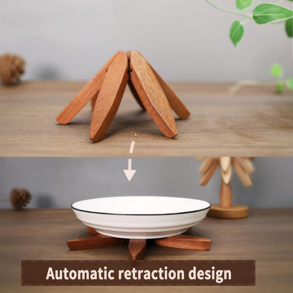 🔥 Christmas EarlyDiscount 49%Off ✨ Natural Tree TrivetSet – 4 Wooden Trivets & 1Stand Like a ChristmasTree-XDX