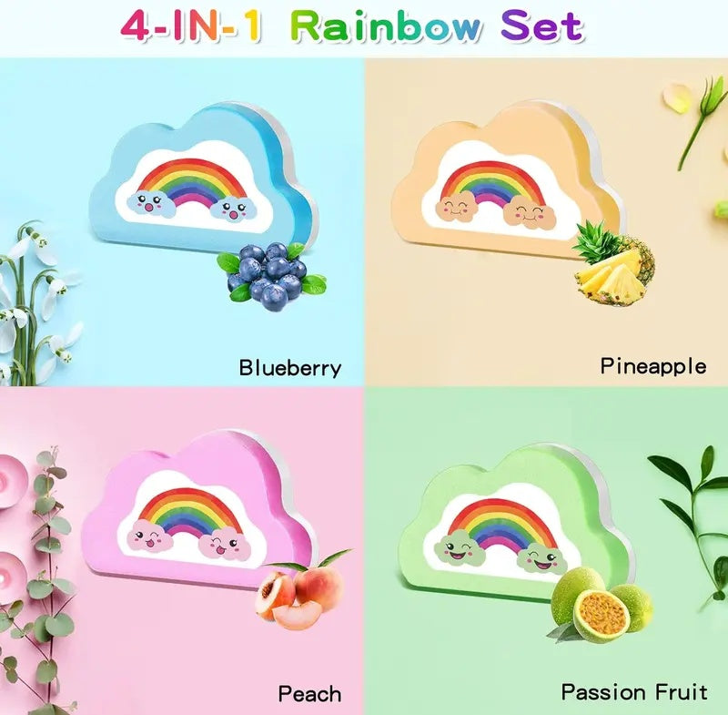 Rainbow Bath Bombs for Kids, Handmade 4 Pcs Kid Bath Bombs Gift Set, Easter Basket Stuffers for Kids Girls Bubble Bath-XDX