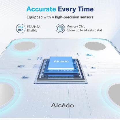 Alcedo Smart Scale for Body Weight, 7-Color Glowing Bluetooth Digital Bathroom Scale for BMI and Body Fat, Body Composition Monitor with Smartphone App-XDX