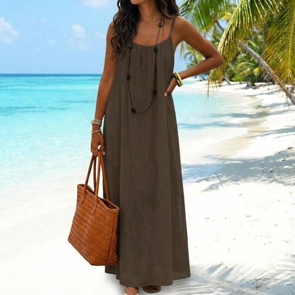 Women's Solid Color Cami Lounge Dress, Elegant Sleeveless Long Dress for Summer, Ladies Sleepwear for Indoor Wear-HHW