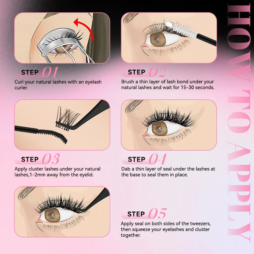 Lashes Cluster Bond & Seal & Remover For Girls Waterproof Longlasting Makeup 3In1 Glue-HHW