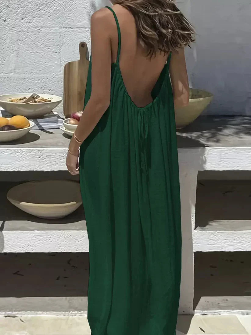 Women's Solid Color Cami Lounge Dress, Elegant Sleeveless Long Dress for Summer, Ladies Sleepwear for Indoor Wear-HHW