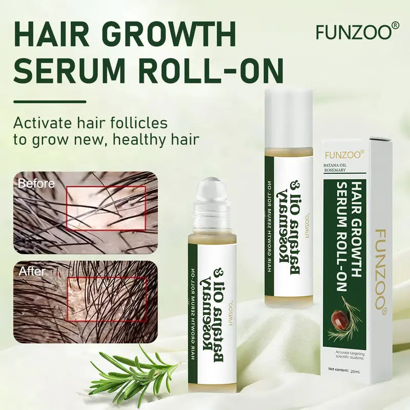 FUNZOO Hair Growth Serum Roll-On with Batana Oil & Rosemary for Scalp Care - Nourishing & Hair Regrowth Formula - 20ml