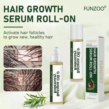FUNZOO Hair Growth Serum Roll-On with Batana Oil & Rosemary for Scalp Care - Nourishing & Hair Regrowth Formula - 20ml