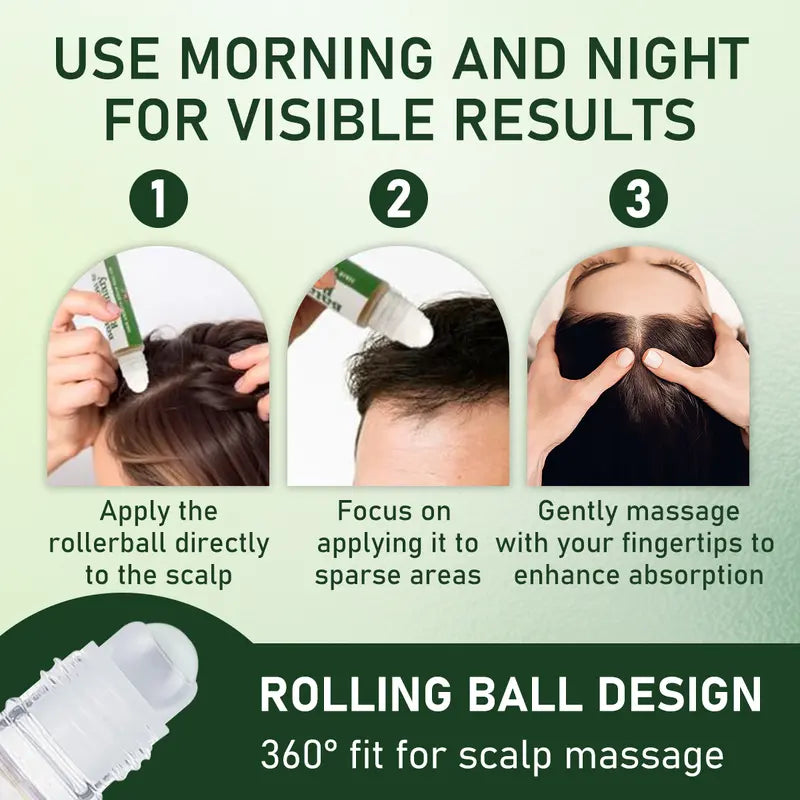 FUNZOO Hair Growth Serum Roll-On with Batana Oil & Rosemary for Scalp Care - Nourishing & Hair Regrowth Formula - 20ml