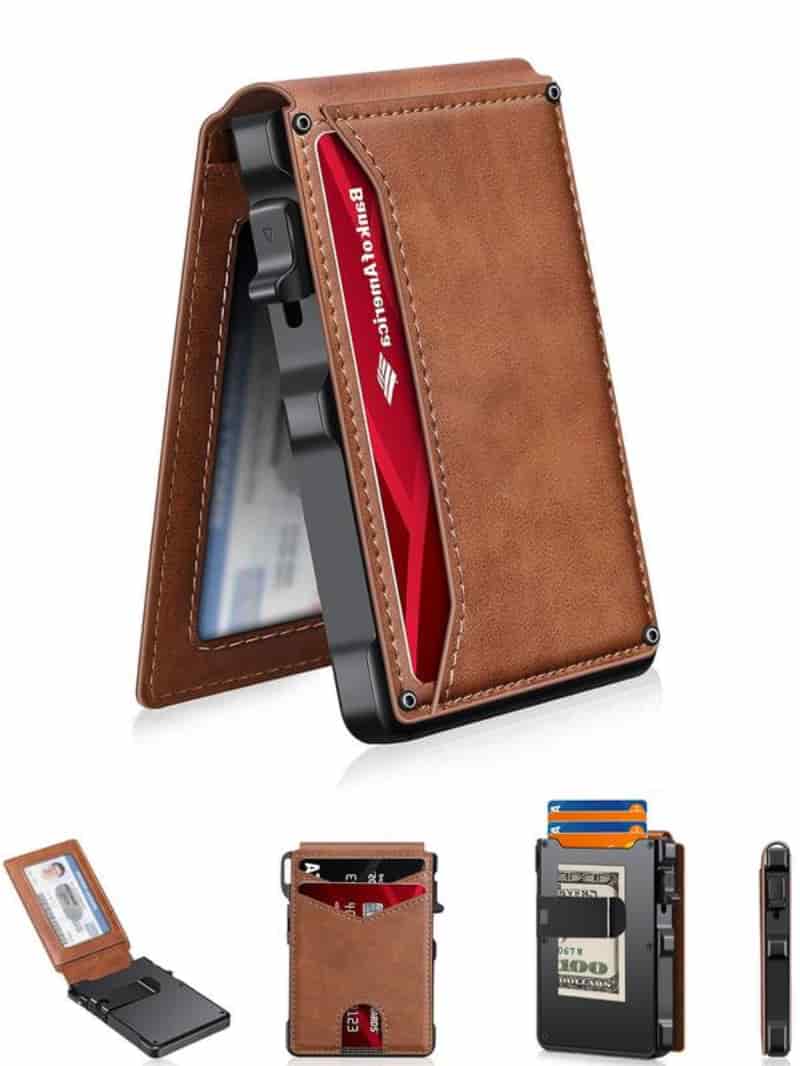 Minimalist Men’s Slim Wallet: 9 - 13 Cards, Money Clip, ID Window. RFID - Blocking, Aluminum Bifold Pop - Up-XDX