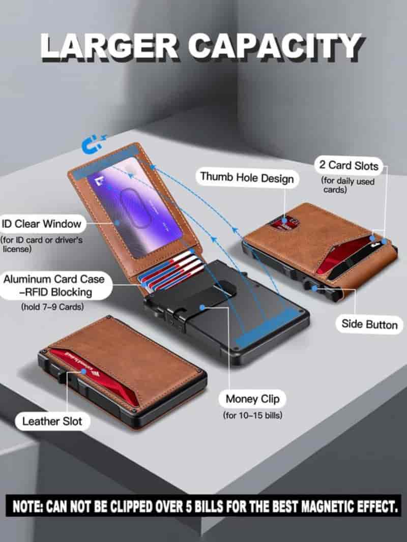 Minimalist Men’s Slim Wallet: 9 - 13 Cards, Money Clip, ID Window. RFID - Blocking, Aluminum Bifold Pop - Up-XDX