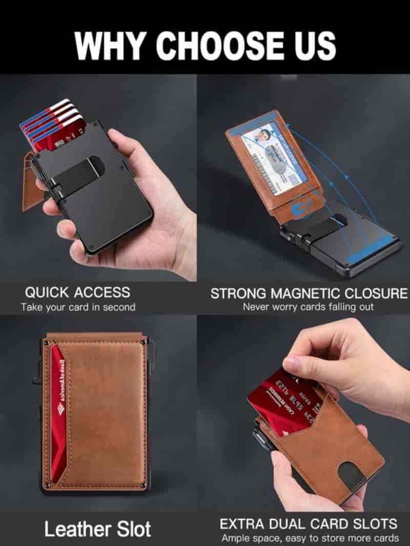 Minimalist Men’s Slim Wallet: 9 - 13 Cards, Money Clip, ID Window. RFID - Blocking, Aluminum Bifold Pop - Up-XDX