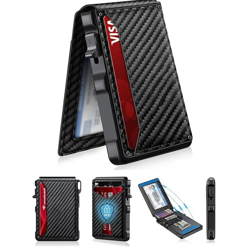 Minimalist Men’s Slim Wallet: 9 - 13 Cards, Money Clip, ID Window. RFID - Blocking, Aluminum Bifold Pop - Up-XDX