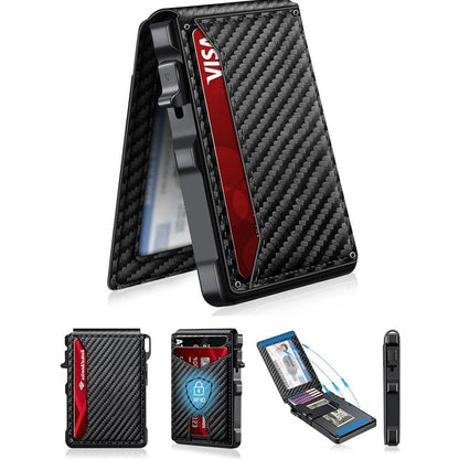 Minimalist Men’s Slim Wallet: 9 - 13 Cards, Money Clip, ID Window. RFID - Blocking, Aluminum Bifold Pop - Up-XDX