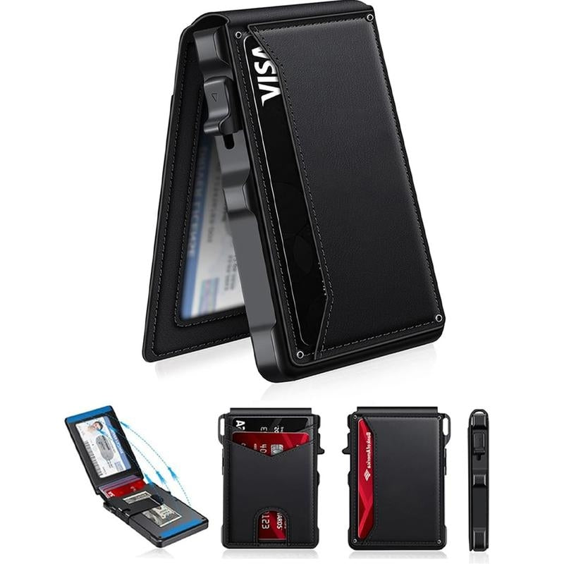 Minimalist Men’s Slim Wallet: 9 - 13 Cards, Money Clip, ID Window. RFID - Blocking, Aluminum Bifold Pop - Up-XDX
