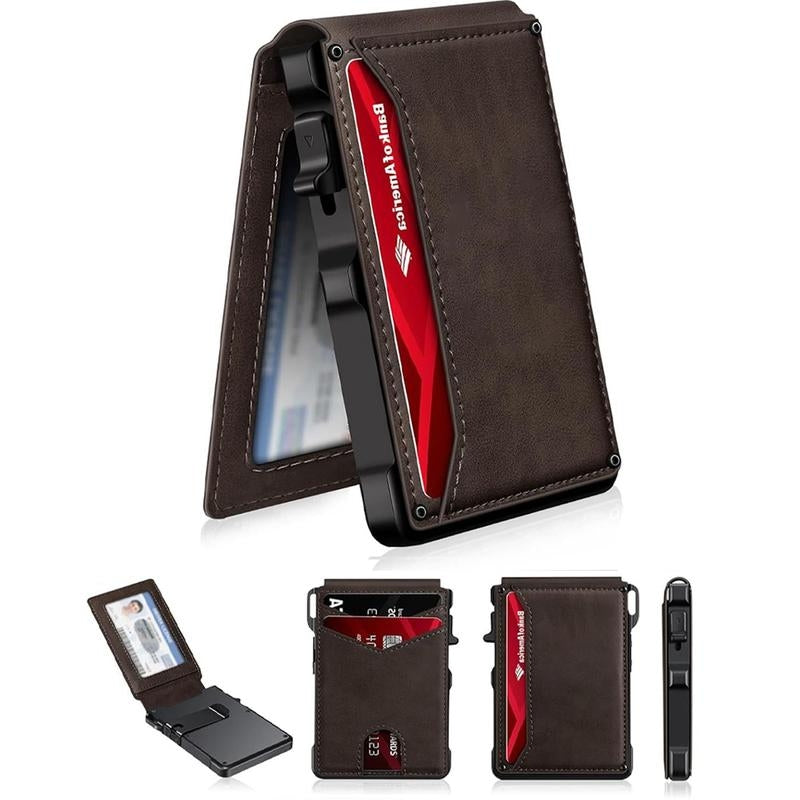 Minimalist Men’s Slim Wallet: 9 - 13 Cards, Money Clip, ID Window. RFID - Blocking, Aluminum Bifold Pop - Up-XDX