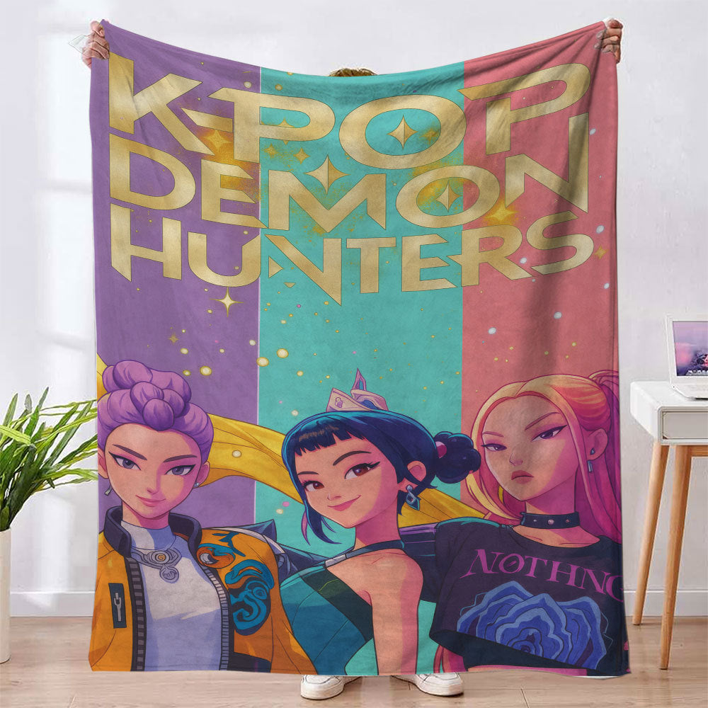 Kpop Demon Hunter Blanket, Cute Huntrix Theme Flannel Blanket, Kpop Demon Hunter Lover Gift, Mira Rumi Joey Blanket, Cozy Kpop Fangirl-XDX