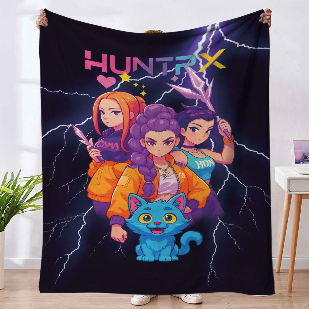 Kpop Demon Hunter Blanket, Cute Huntrix Theme Flannel Blanket, Kpop Demon Hunter Lover Gift, Mira Rumi Joey Blanket, Cozy Kpop Fangirl-XDX