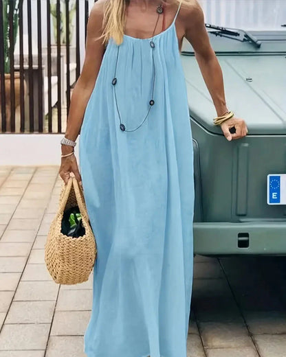 Women's Solid Color Cami Lounge Dress, Elegant Sleeveless Long Dress for Summer, Ladies Sleepwear for Indoor Wear-HHW
