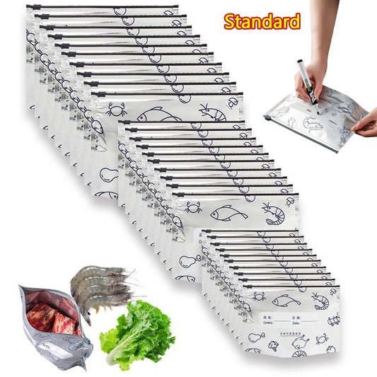 【Refrigerated Food】Reusable Aluminum Foil Sealable Storage Bags, 2025 New Resealable Vacuum Zipper Pouches for Food, Stand Up Foil Sealable Bags with Label and Zip Lock for Vegetable Fruit Meat-XDX