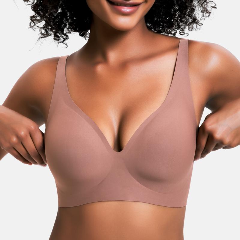 🌷Wireless Womens Comfortable Wireless Bras Push Up Bralettes Seamless Tshirts Bras Deep V Everyday Bras-XDX