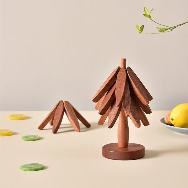 🔥 Christmas EarlyDiscount 49%Off ✨ Natural Tree TrivetSet – 4 Wooden Trivets & 1Stand Like a ChristmasTree-XDX