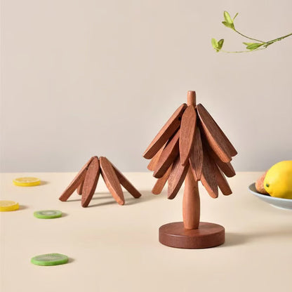 🔥 Christmas EarlyDiscount 49%Off ✨ Natural Tree TrivetSet – 4 Wooden Trivets & 1Stand Like a ChristmasTree-XDX