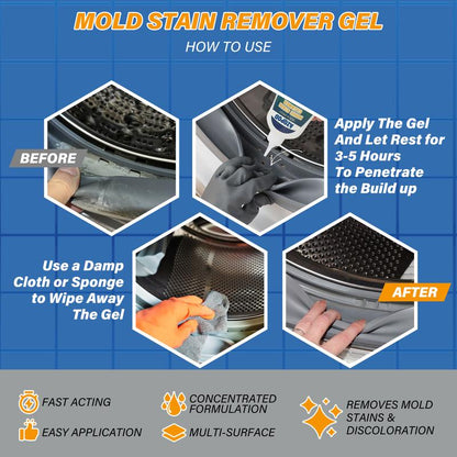 AZQPOD Mold Remover Gel with Scrub Brush – Heavy Duty Mildew Stain Cleaner for Washer Gasket, Shower Caulk, Tile Grout & Bathroom – 7 Fl Oz-XDX