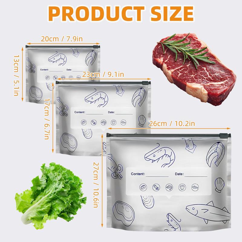 【Refrigerated Food】Reusable Aluminum Foil Sealable Storage Bags, 2025 New Resealable Vacuum Zipper Pouches for Food, Stand Up Foil Sealable Bags with Label and Zip Lock for Vegetable Fruit Meat-XDX