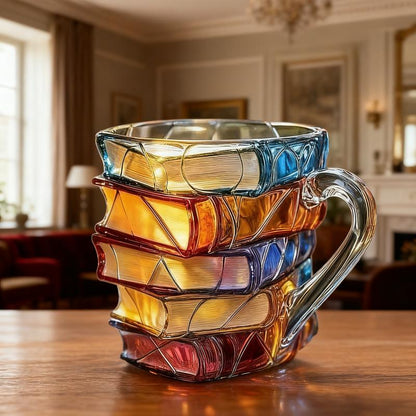 Ceramic Innovative 3D Painting Book Mug Unique Stacked Coffee Cup Perfect Gift for Literature Lovers Creative Colorful Book Gift Ideal for Christmas-XDX