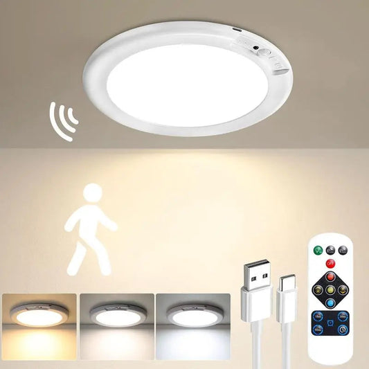Rechargeable Motion Sensor Ceiling Light with Remote - Magnetic Wireless Ceiling Light Battery Powered for Closet Shower Stairs Shed Hallway Porch Patio ect-XDX